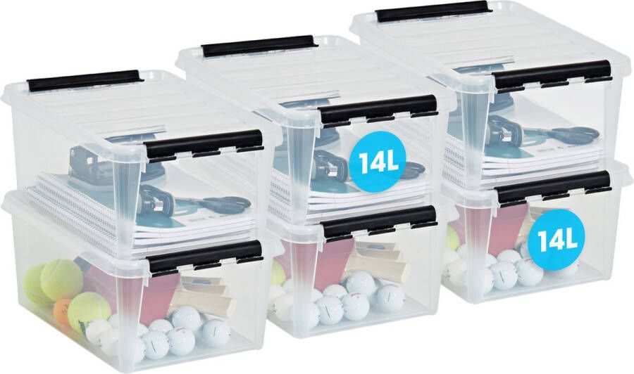 SmartStore Set van 6 Opbergdoos met deksel 14 Liter Opbergbox ™ Classic 15 Stapelbaar en Nestelbaar 10 jaar garantie Voedselveilig BPA vrij Stevige deksels en versterkte hoeken L40 x B30 x H18 cm