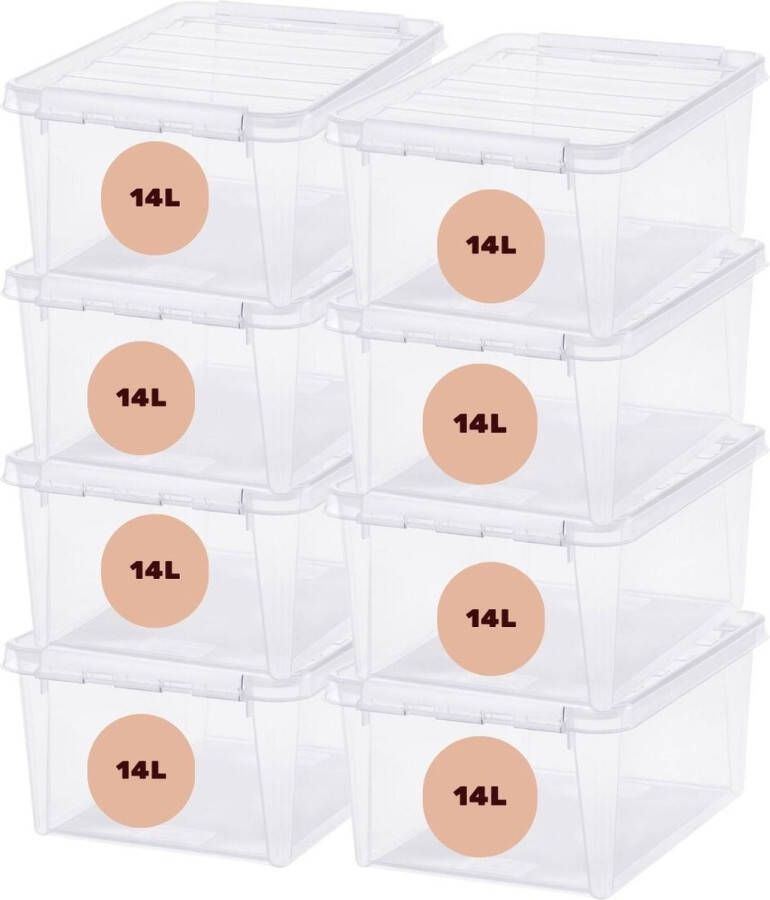 SmartStore Set van 8 Opbergdoos met deksel 14 Liter Opbergbox ™ Classic 15 Stapelbaar en Nestelbaar 10 jaar garantie Voedselveilig BPA vrij Stevige deksels en versterkte hoeken L40 x B30 x H18 cm