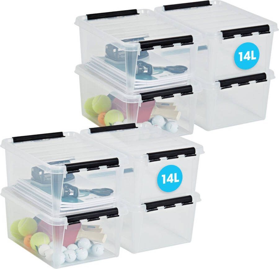 SmartStore Set van 8 Opbergdoos met deksel 14 Liter Opbergbox ™ Classic 15 Stapelbaar en Nestelbaar 10 jaar garantie Voedselveilig BPA vrij Stevige deksels en versterkte hoeken L40 x B30 x H18 cm