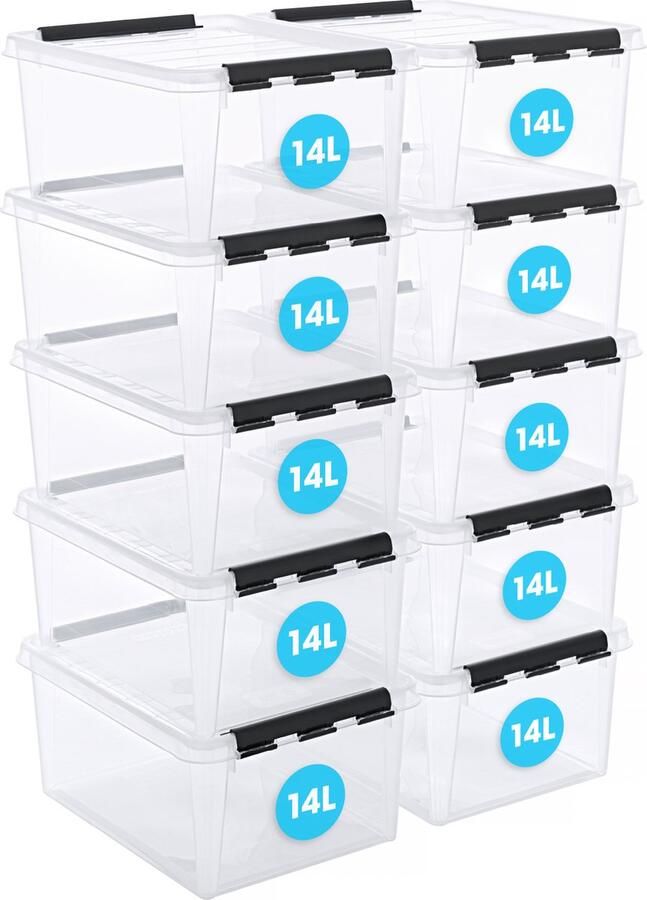 SmartStore Set van 10 Opbergdoos met deksel 14 Liter Opbergbox ™ Classic 15 Stapelbaar en Nestelbaar 10 jaar garantie Voedselveilig BPA vrij Stevige deksels en versterkte hoeken L40 x B30 x H18 cm