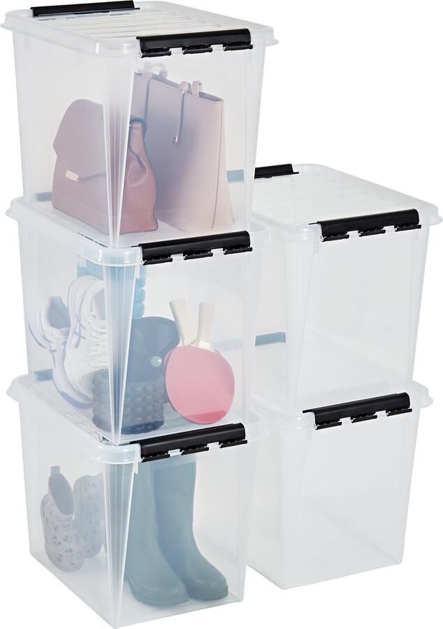 SmartStore Set van 5 Opbergdoos met deksel 52 Liter Opbergbox ™ Classic 50 Stapelbaar en Nestelbaar 10 jaar garantie Voedselveilig BPA vrij Stevige deksels en versterkte hoeken L50 x B39 x H41 cm