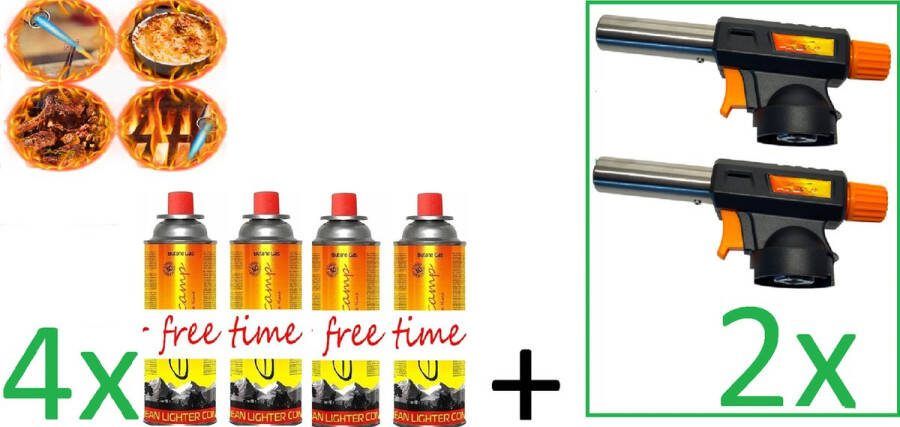 SMH LINE 2x Gasbrander Creme Brulee Brander keukenbrander Incl. 4x Gasflessen