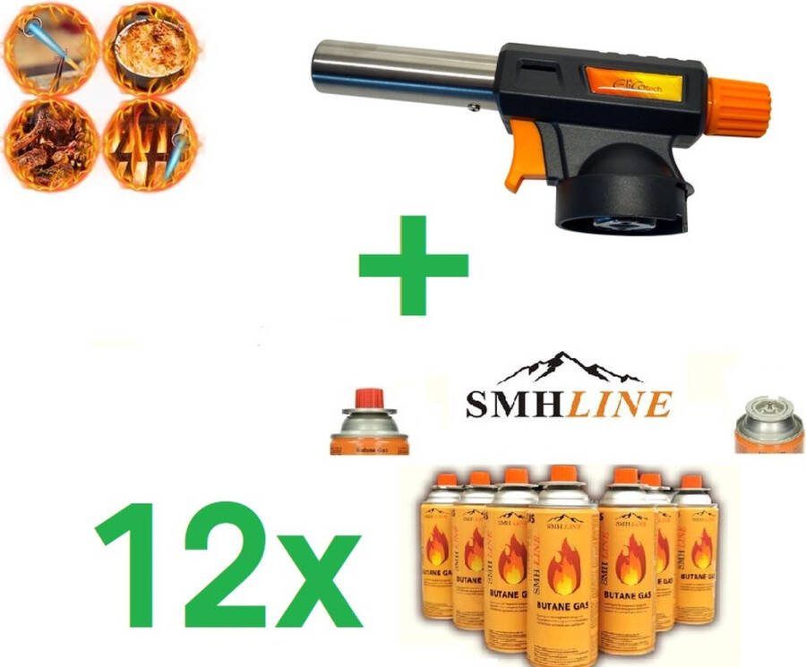 SMH LINE Butaan gasbrander Crème-Brûlée Gasbrander Creme Brulee Branders Aansteker barbecue starter soldeerbrander INCLUSIEF 12x Butaan Gasflessen
