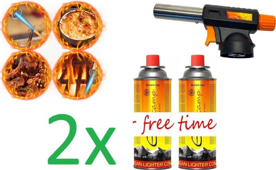 SMH LINE Butaan gasbrander Crème-Brûlée Gasbrander Creme Brulee Branders Aansteker barbecue starter soldeerbrander INCLUSIEF 2x Butaan Gasflessen