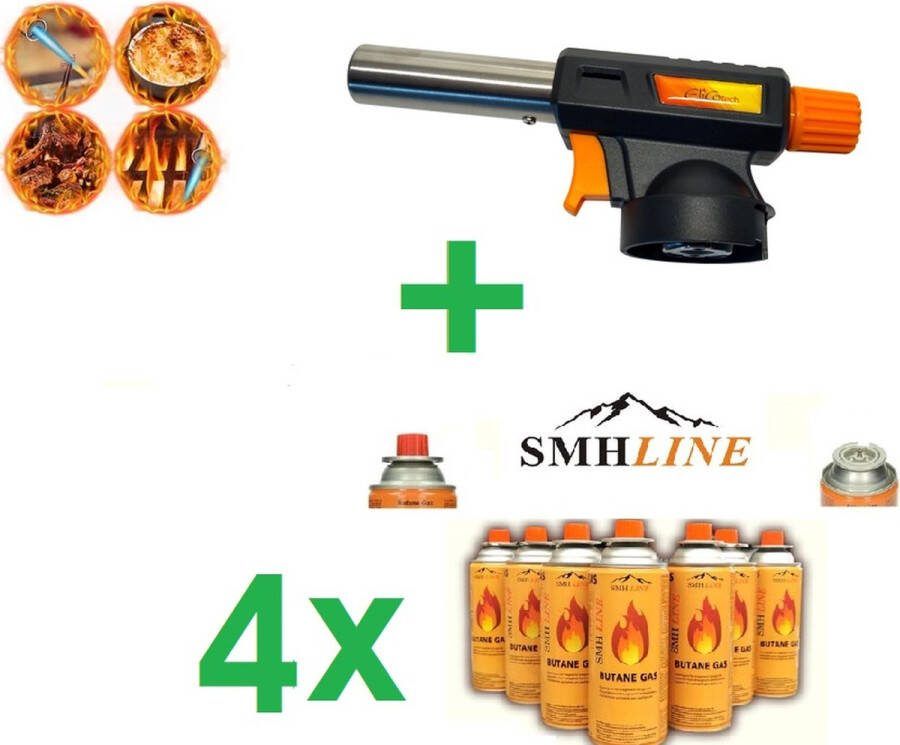 SMH LINE Gasbrander Incl. 4x Gasflessen Creme Brulee Brander keukenbrander