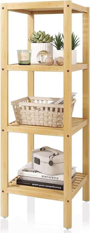 SMIBUY SHOP YOLO Badkamer opbergrek- 4 laags bamboe rekorganizer voor woonkamer slaapkamer keuken