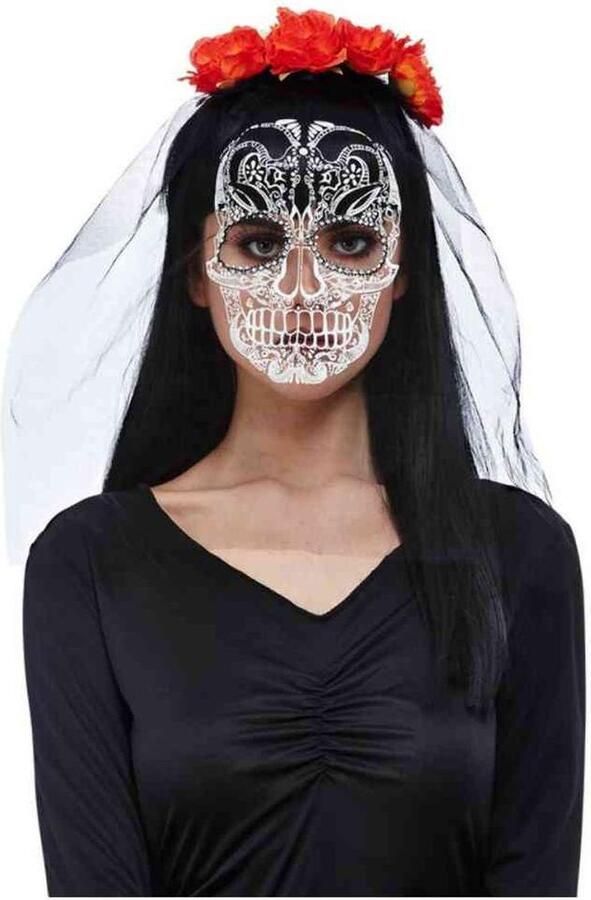 Smiffys Day Of The Dead Kostuum Haarband Rood Zwart