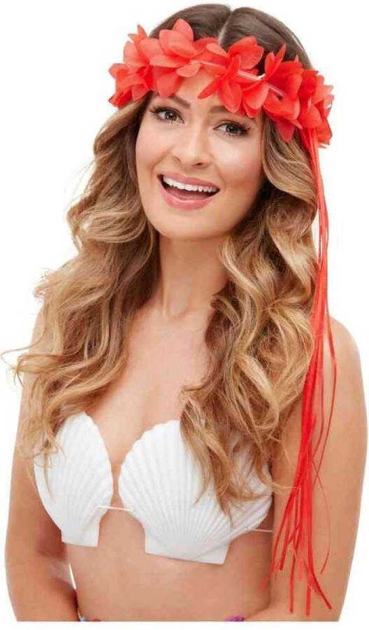 Smiffys Tropical Hawaiian Neon Kostuum Haarband Rood