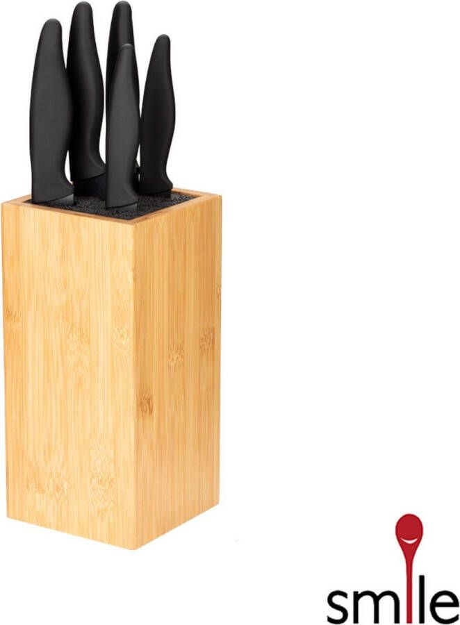 Smile 6-delige RVS Messenset in Modern Bamboe Messenblok Bruin Zwart