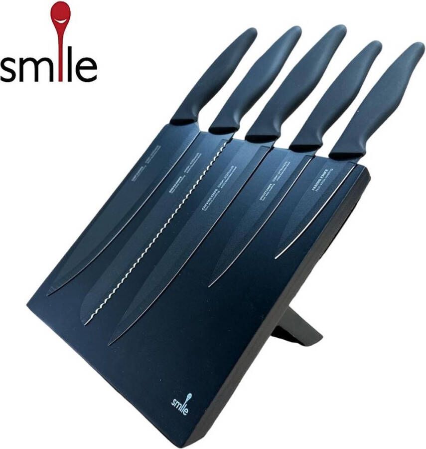 Smile Messenset met Magnetisch Blok Messenblok met 5 Messen Zwart