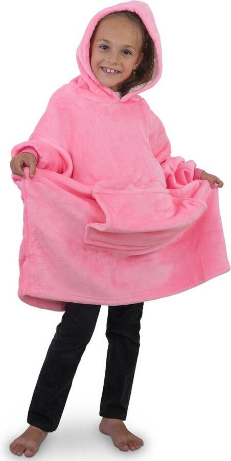 Smileify ® Fleece Deken Plaid Met Mouwen Hoodie Deken Blanket Oodie Snuggie Huggle Valentijn Cadeautje voor Hem Haar Kids Roze
