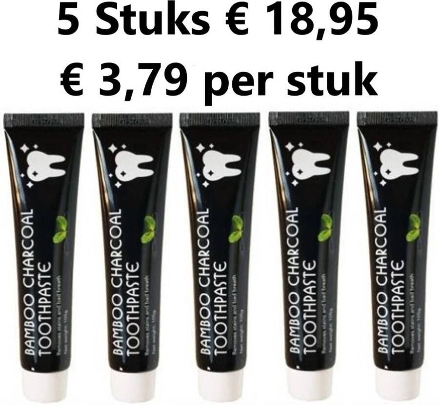 Bamboo Charcoal Tandpasta Charcoal Mint Tandpasta 5 TUBES Witte Tanden Houtskool Tand Bleker Charcoal Toothpaste Teeth Whitening Charcaol Tandpasta Whitening Frisse Adem Bamboe Tandsteen verwijderaar Wittere Tandjes Bamboo Tandbleek