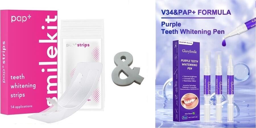 SmileKit Tandenbleekset PAP+ Whitening Strips & V34 Colour Corrector Pens Witte Tanden Paarse Tandpasta Teeth Whitening Kleurcorrector- Hismile