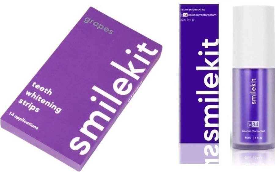 SmileKit Tandenbleekset Grapes Whitening Strips & V34 Colour Corrector Serum 100% Peroxide Vrij PAP+ Tandenbleekstrips Paarse tandpasta -Whitestrips Hismile Crest