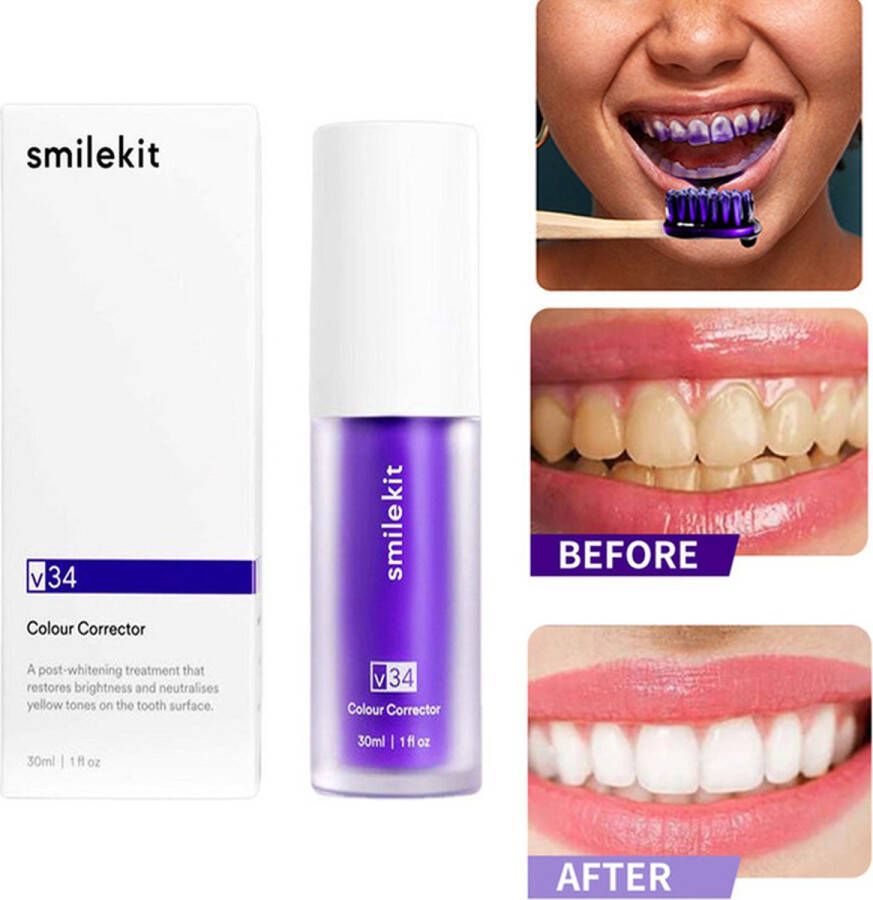 Smilekit V34 Colour Corrector Serum TIJDELIJK 1+1 GRATIS! hismile Paarse tandpasta whitening