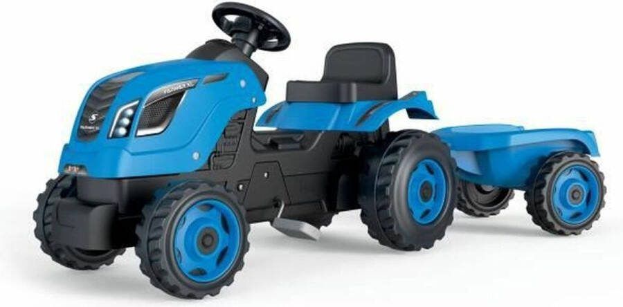 Smoby Farmer XL Traptractor Blauw + Aanhangwagen