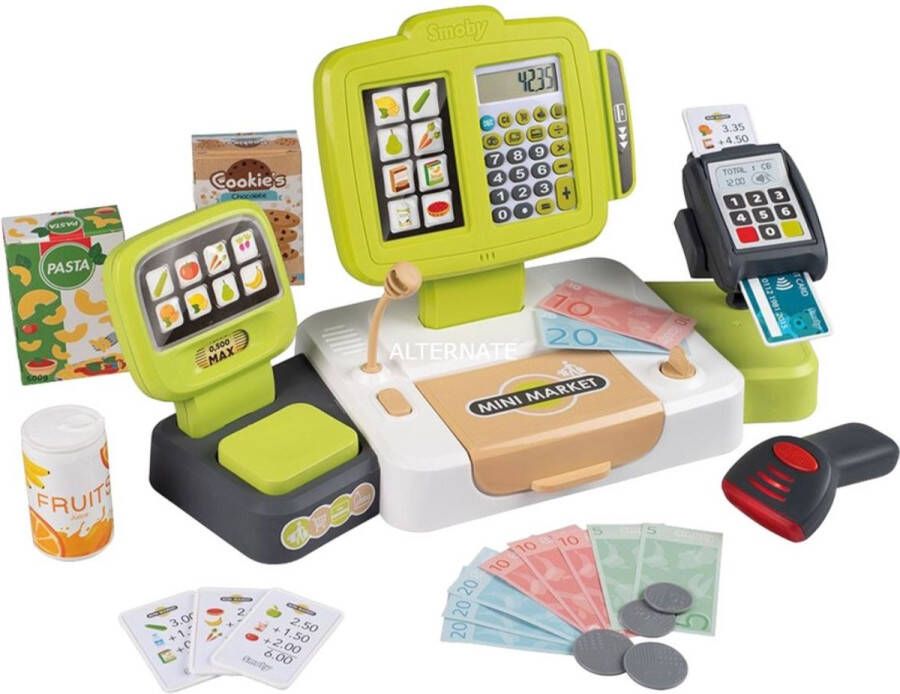 SMOBY Rollenspel Shopping Elektronische Supermarkt kassa met kassa lade echte rekenmachine dummymicrofoon creditcardlezer en weegschaal met mechanische actie