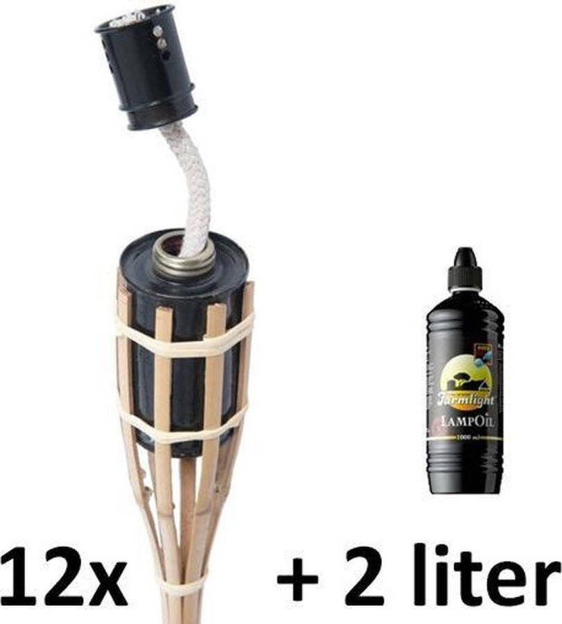 Smulders Deco 12 stuks Bamboe tuinfakkel 65 cm lichtbruin (7 uur) met 2 liter fakkelolie