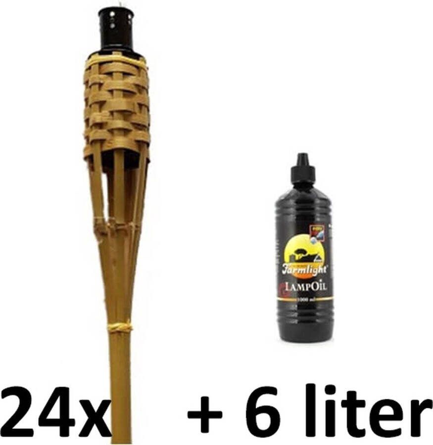 Smulders Deco 24 stuks Bamboe tuinfakkels 120 cm lichtbruin (7 uur) met 6 liter fakkelolie