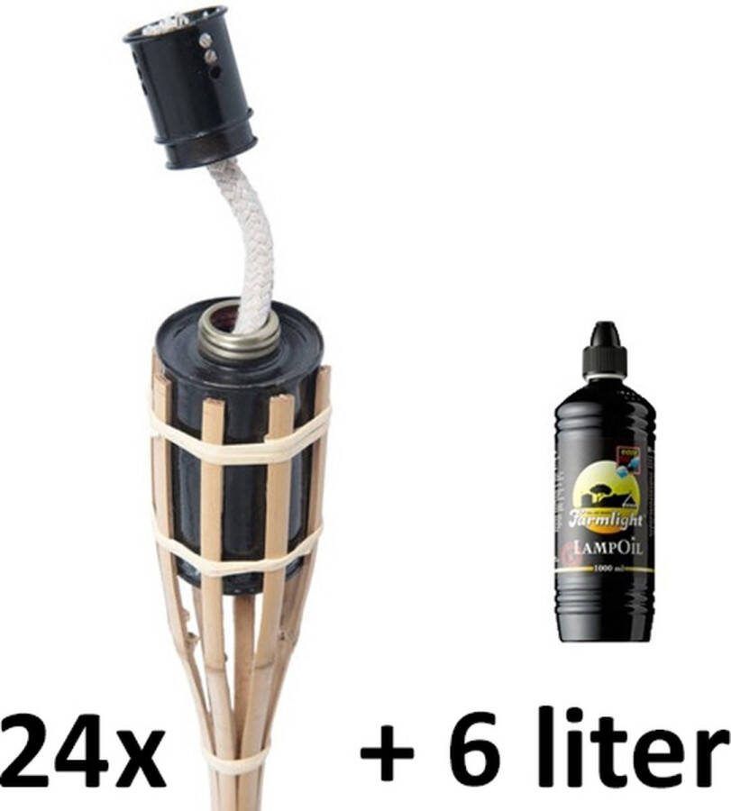 Smulders Deco 24 stuks Bamboe tuinfakkels 65 cm lichtbruin (7 uur) met 6 liter fakkelolie
