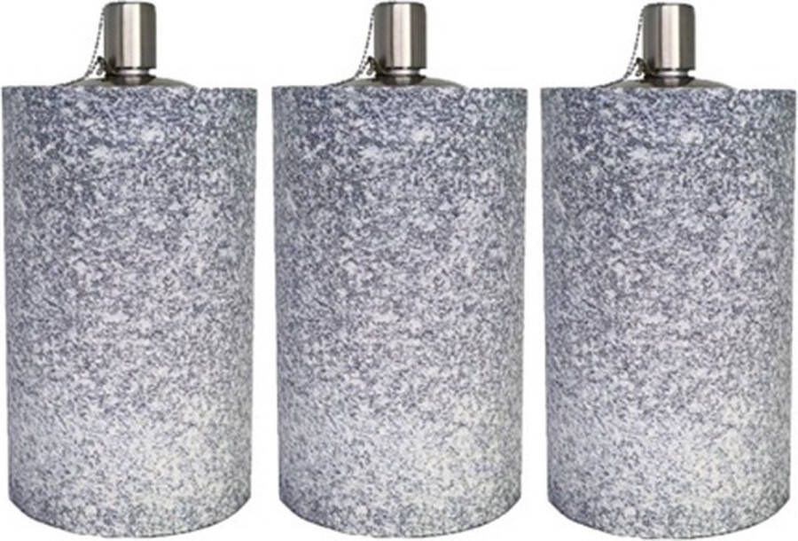 Smulders Deco 3 stuks betonlook terrazzo tuinfakkel tafel- en terras model cilindrisch 205 100 (8 uur) Kunststof met rvs reservoir