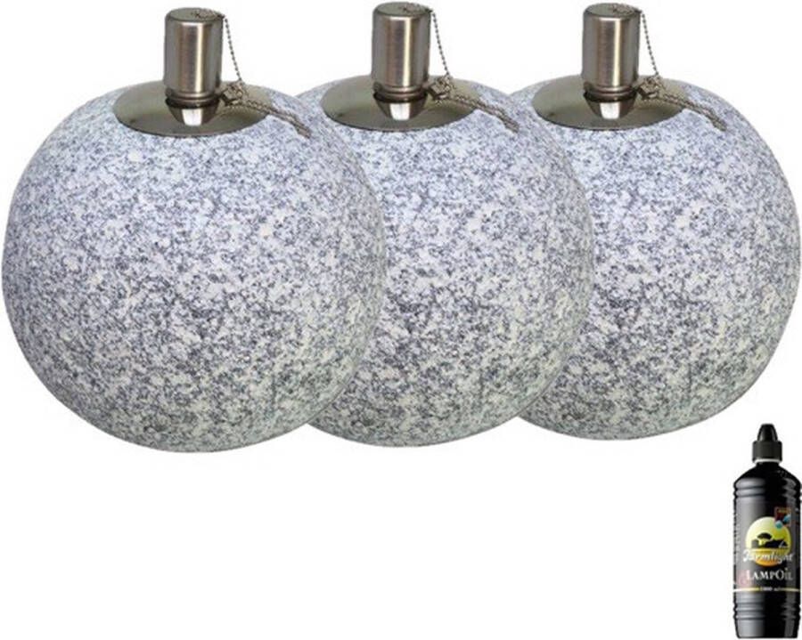 Smulders Deco 3 stuks betonlook terrazzo tuinfakkels tafel- en terras tuimeltoorts model bolvormig 185 155 (8 uur) Kunststof met rvs reservoir + 1 liter olie