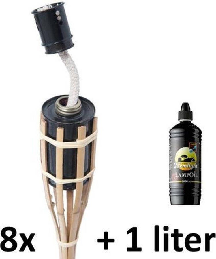 Smulders Deco 8 stuks Bamboe tuinfakkel 65 cm lichtbruin (7 uur) met 1 liter fakkelolie