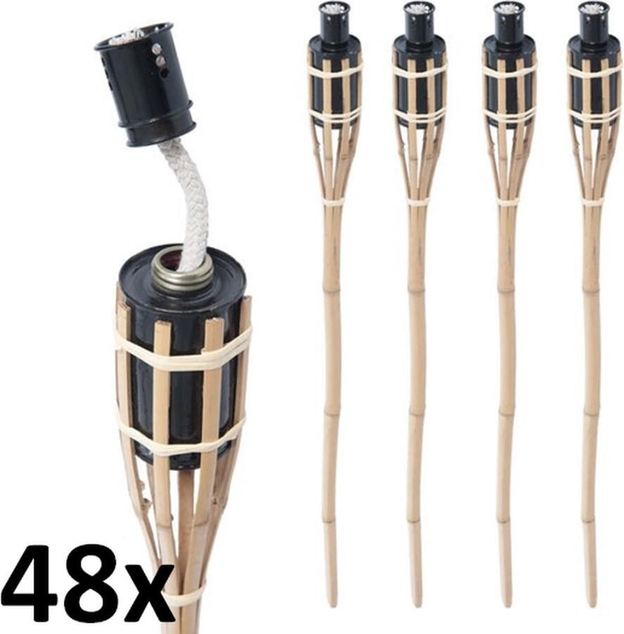 Smulders Deco 48 stuks bamboe tuinfakkels 65 cm lichtbruin set tuin fakkels (7 uur)