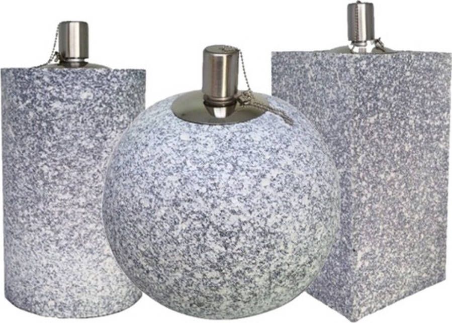 Smulders Deco Trio set betonlook terrazzo tuinfakkels tafel- en terras assorti (8 uur) Kunststof met rvs reservoir
