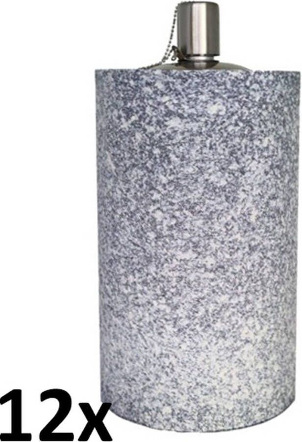 SmuldersDeco 12 stuks betonlook terrazzo tuinfakkels tafel- en terras model cilindrisch 205 100 (8 uur) Kunststof met rvs reservoir