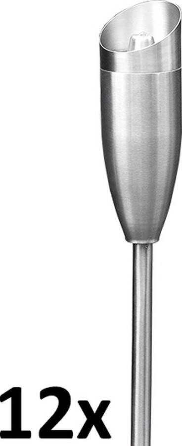 Smulders Deco 12 stuks luxe RVS tuinfakkels verstelbaar 85 115 cm zilverkleurig roestvrij staal (100 uur)