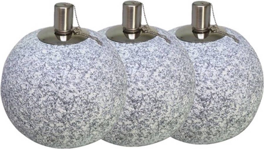 SmuldersDeco 3 stuks betonlook terrazzo tuinfakkels tafel- en terras tuimeltoorts model bolvormig 185 155 (8 uur) Kunststof met rvs reservoir + 1 liter olie