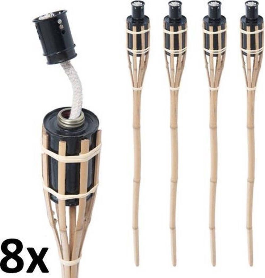 Smulders Deco 8 stuks Bamboe tuinfakkel 65 cm lichtbruin set tuin fakkels (7 uur)