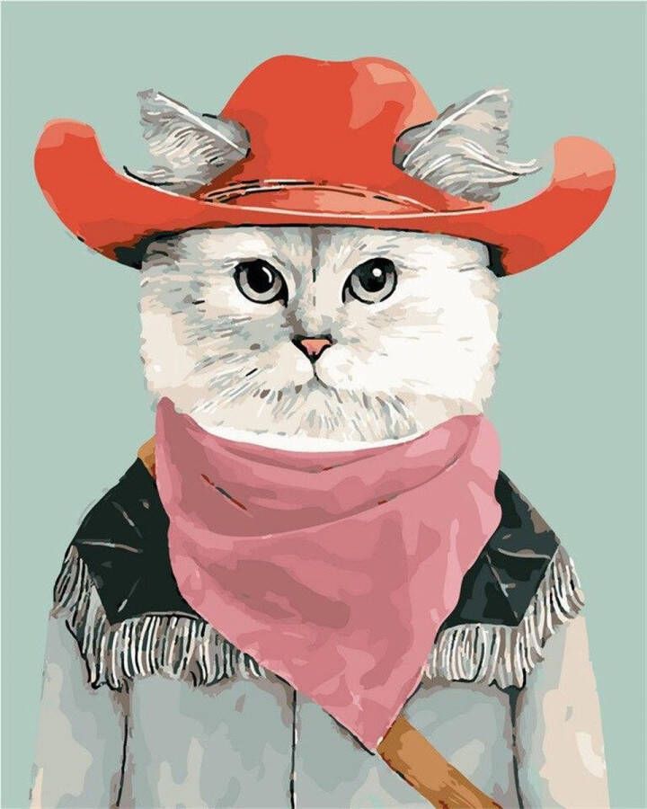 SNN Create Paint by number voor volwassenen – schilderen op nummer – Cowboycat – dieren kat – diy – zonder frame 40x50cm