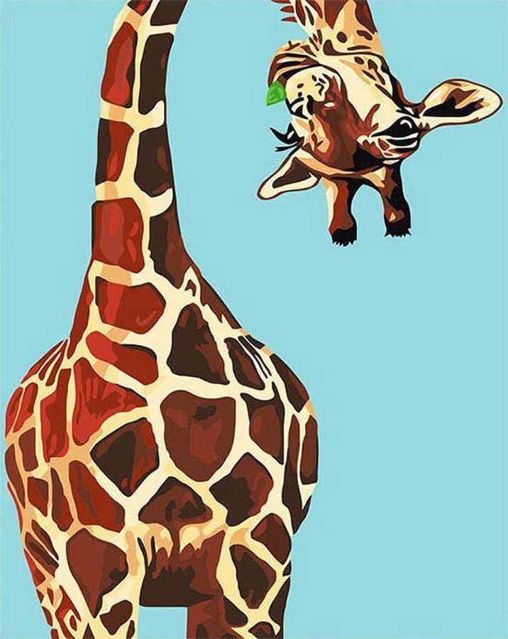 SNN Create Paint by number voor volwassenen – schilderen op nummer volwassenen – Giraffe Dieren – decoratie kinderkamer – diy – zonder frame 40x50cm