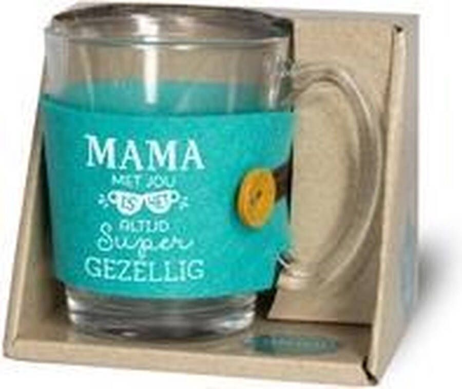 Snoepkado.com Moederdag Theeglas Mama met jou is het altijd super gezellig Gevuld met verpakte toffees Voorzien van een zijden lint met de tekst Speciaal voor jou In cadeauverpakking met gekleurd lint