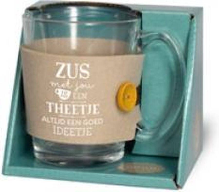 Snoepkado.com Theeglas -Zus Gevuld met verpakte toffees Voorzien van een zijden lint met de tekst Speciaal voorjou- in cadeauverpakking met gekleurd lint