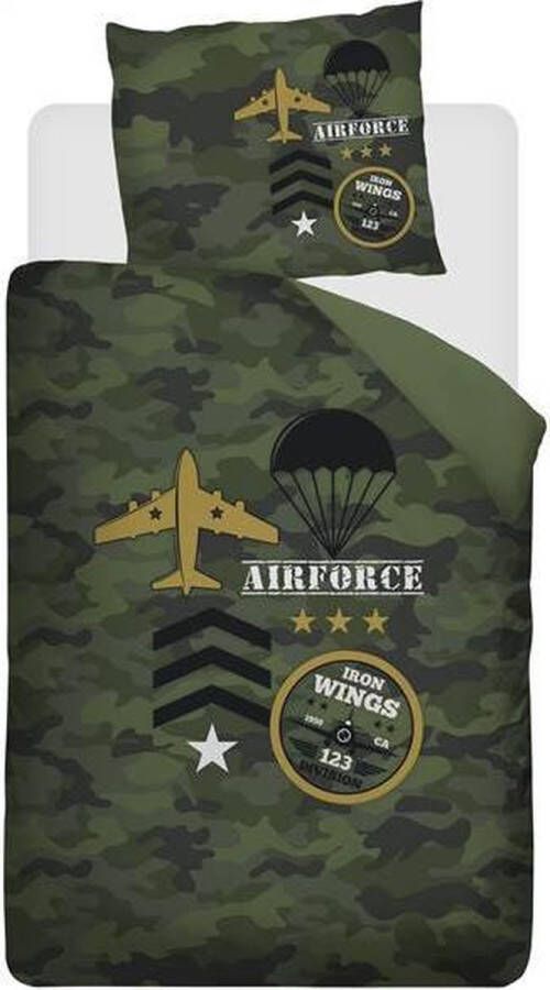 Snoozing Airforce Flanel Dekbedovertrek Eenpersoons 140x200 220 cm + 1 kussensloop 60x70 cm Groen