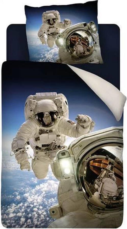 Snoozing Astronaut Flanel Dekbedovertrek Eenpersoons 140x200 220 cm + 1 kussensloop 60x70 cm Multi kleur