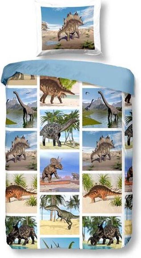 Snoozing Dinosaur Flanel Dekbedovertrek Eenpersoons 140x200 220 cm + 1 kussensloop 60x70 cm Multi kleur