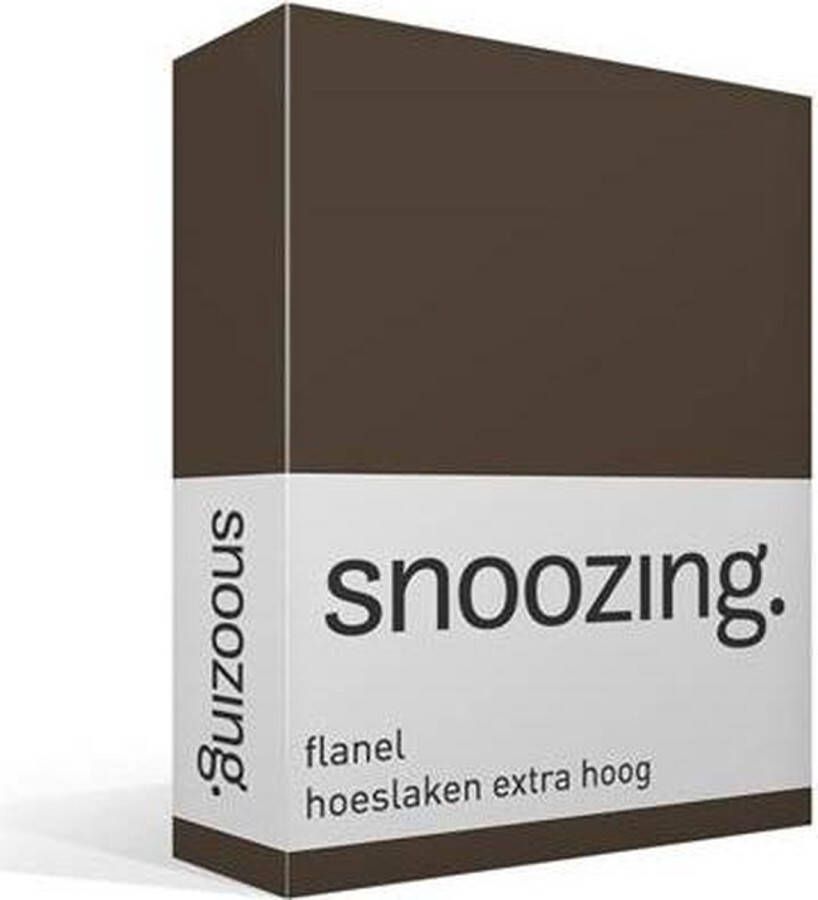 Snoozing Flanel Hoeslaken Extra Hoog Lits-jumeaux 180x210 220 cm Bruin