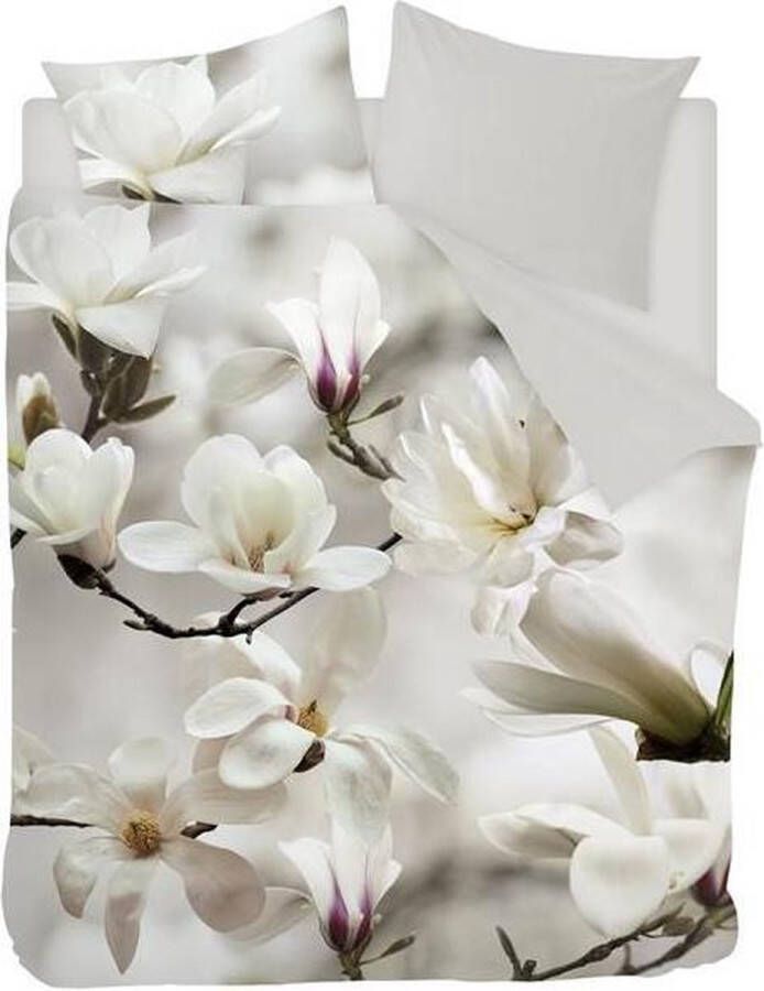 Snoozing Floral Flanel Dekbedovertrek Tweepersoons 200x200 220 cm + 2 kussenslopen 60x70 cm Wit