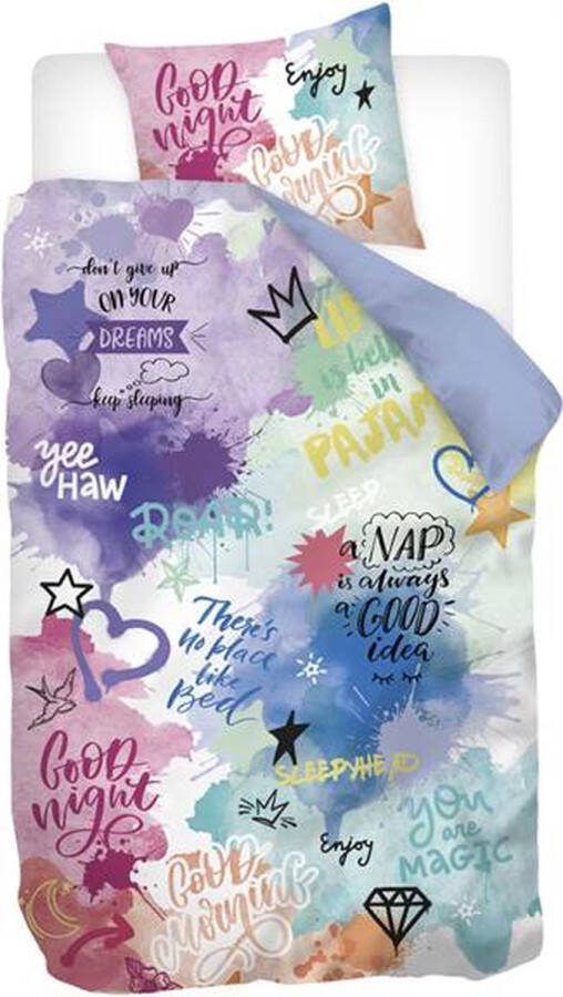 Snoozing Graffiti Dreams Flanel Dekbedovertrek Eenpersoons 140x200 220 cm Multi