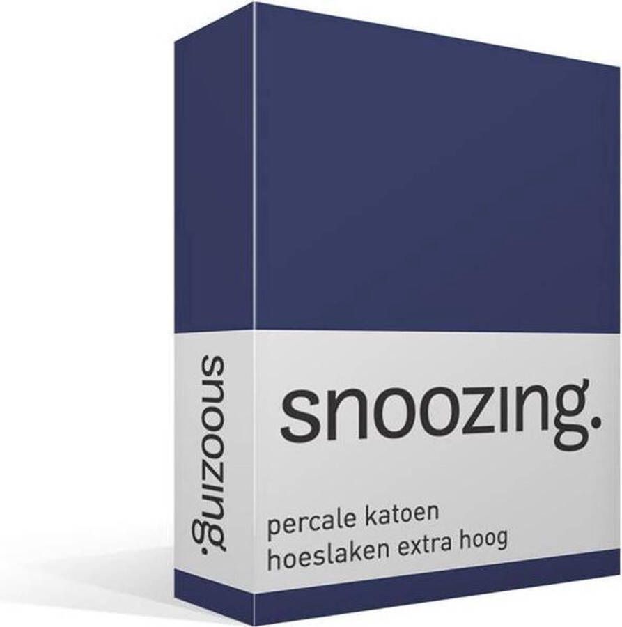 Snoozing Hoeslaken Extra hoog Percale katoen Eenpersoons 90x200 cm Percale katoen Navy