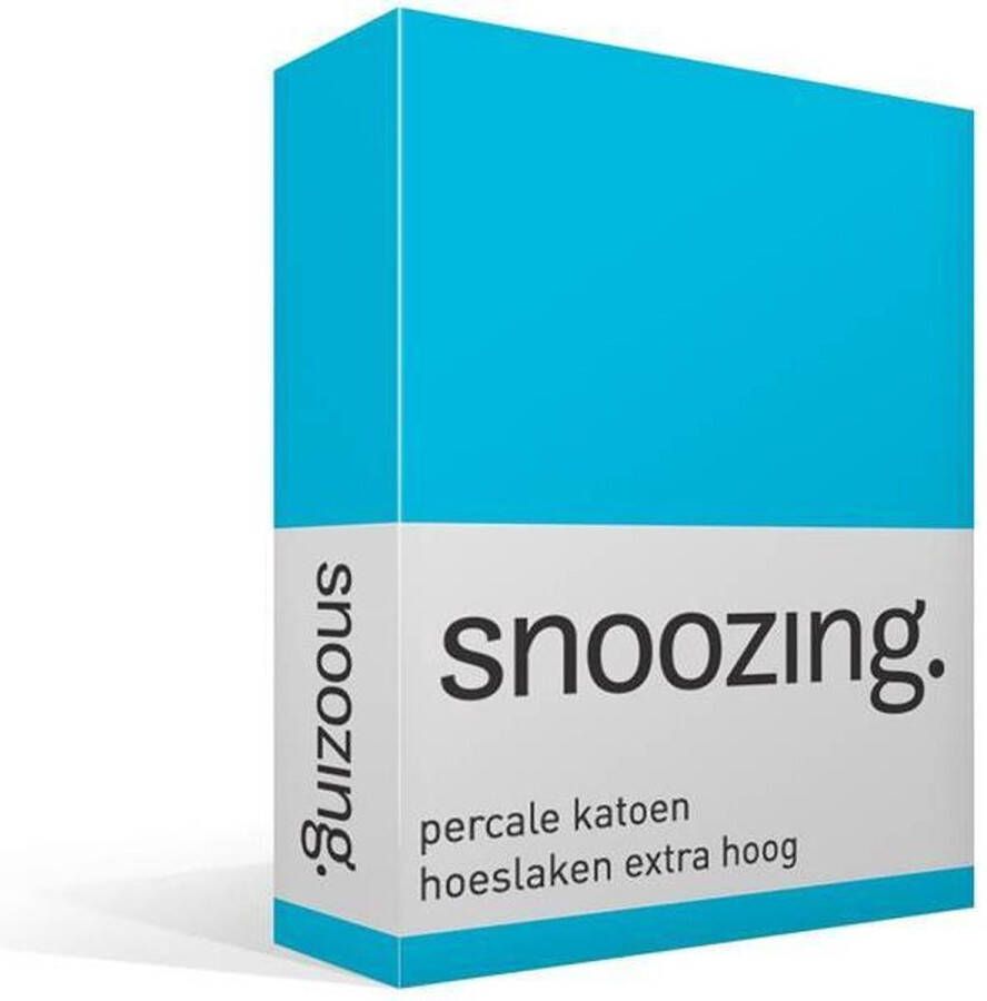 Snoozing Hoeslaken Extra hoog Lits-jumeaux 200x220 cm Percale katoen Turquoise