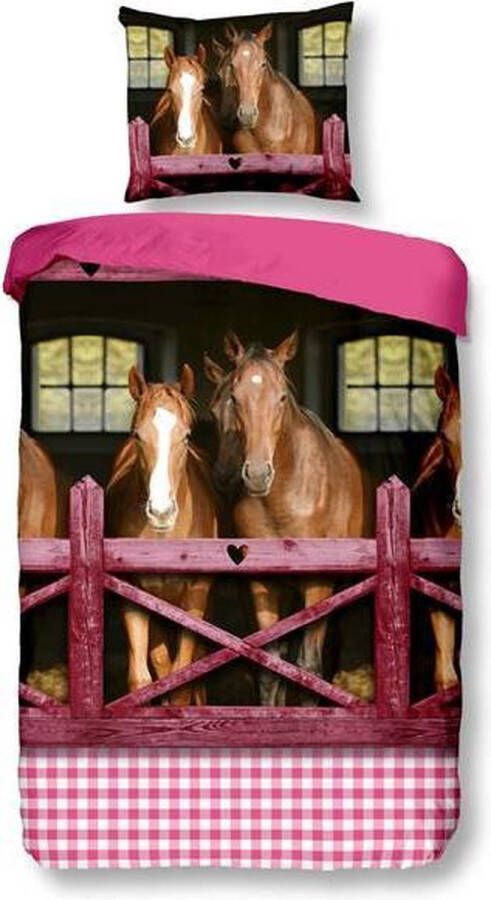 Snoozing Horses Dekbedovertrek Eenpersoons 140x200 220 cm + 1 kussensloop 60x70 cm Pink