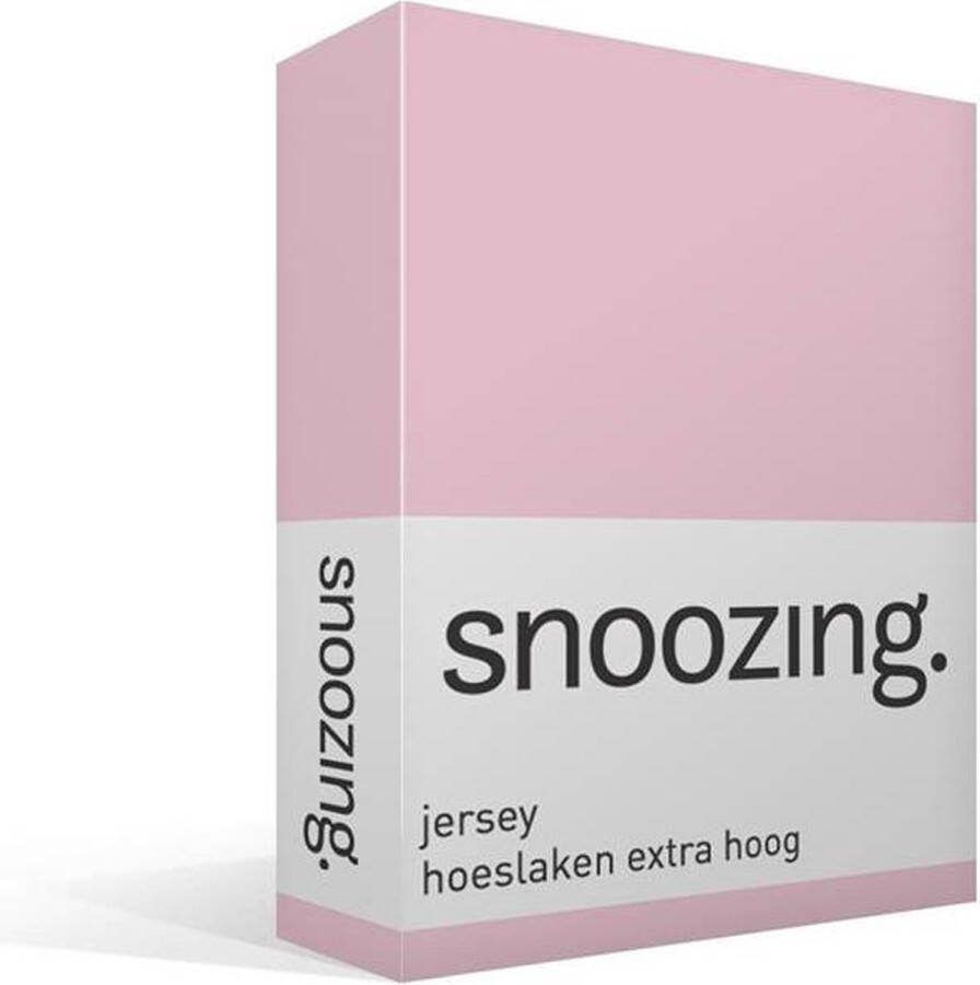 Snoozing Jersey Hoeslaken Extra Hoog 100% gebreide katoen 200x210 220 cm Roze