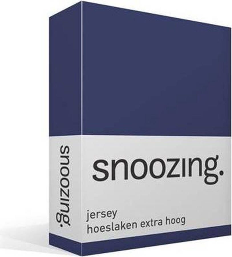 Snoozing Jersey Hoeslaken Extra Hoog 100% gebreide katoen 200x210 220 cm Navy