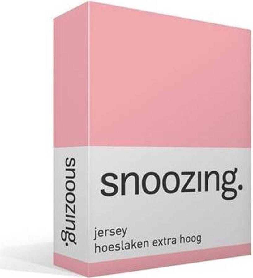 Snoozing Jersey Hoeslaken Extra Hoog 100% gebreide katoen 200x210 220 cm Roze