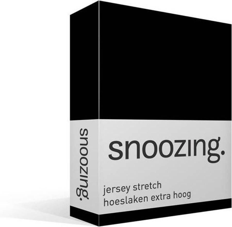 Snoozing Jersey Stretch Hoeslaken Extra Hoog Lits-jumeaux 160 180x200 220 cm Zwart